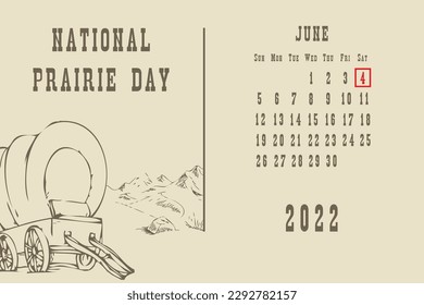 Calendar page with a calendar grid by dates for a holiday event - National Prairie Day