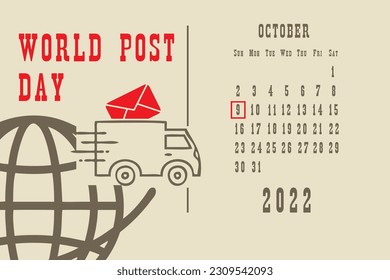 Calendar page with a calendar grid by dates for a holiday event - World Post Day