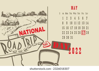 Calendar page with a calendar grid by dates for a holiday event - National Road Trip Day