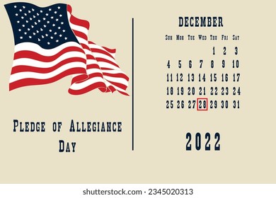 Calendar page with a calendar grid by dates for a holiday event - Pledge of Allegiance Day