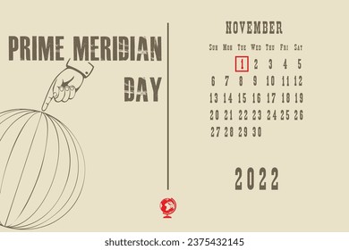 Calendar page with a calendar grid by dates for a holiday event - Prime Meridian Day
