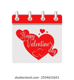 Calendar page for Happy Valentine Day with hearts. Vector cartoon greeting card, sticker or invitation