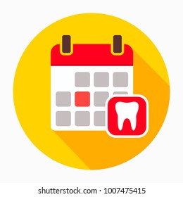 Calendar page with human tooth icon vector, filled flat sign, solid pictogram isolated on white. Dentist reception day symbol, logo illustration