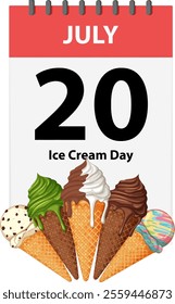 Calendar page with ice cream cones illustration