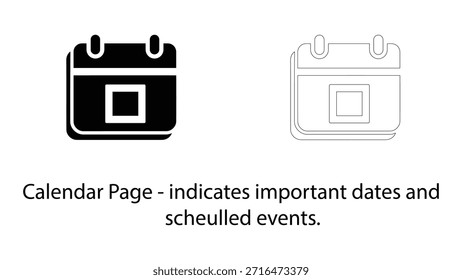 Calendar page icon indicating important dates and scheduled events