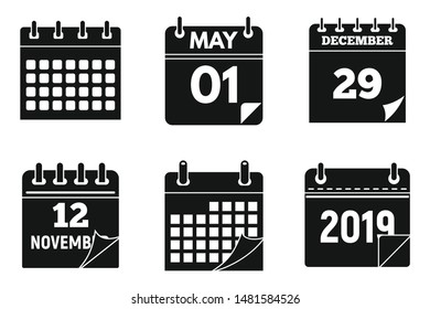 Calendar page icons set. Simple set of calendar page vector icons for web design on white background