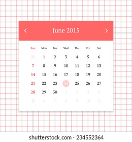 Calendar page for June 2015 on tattersall plaid seamless background