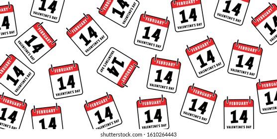 Calendar page  Love heart month or happy singles day. 14 february, valentine, valentines day or for romantic, wedding banner. Fun vector icon sign