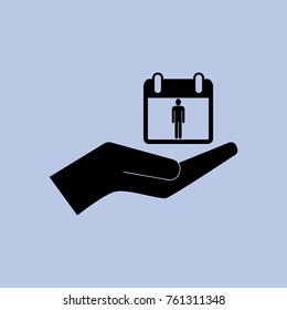 Calendar page with man. vector icon