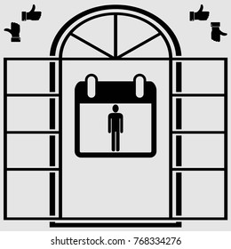 Calendar page with man. vector icon