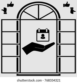 Calendar page with man. vector icon