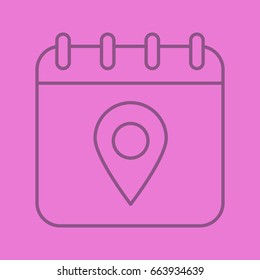 Calendar page with map pinpoint color linear icon. Thin line outline symbols on color background. Vector illustration
