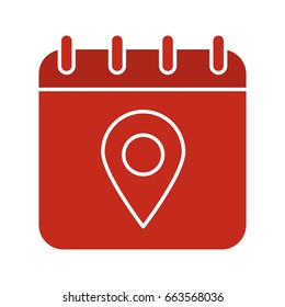 Calendar page with map pinpoint glyph color icon. Silhouette symbol on white background. Negative space. Vector illustration