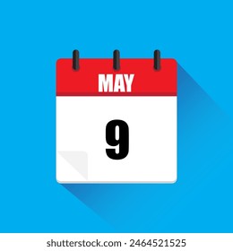 Calendar page May. Date nine. Vector illustration. Blue background.