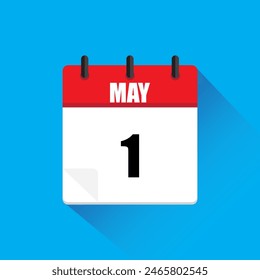 Página del calendario Mayo. Fecha uno. Ilustración vectorial. Fondo azul.