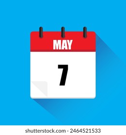Página del calendario Mayo. Fecha siete. Ilustración vectorial. Fondo azul.