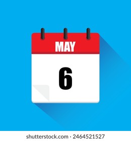 Calendar page May. Date six. Vector illustration. Blue background.