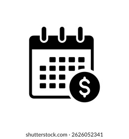 Página del calendario con la marca del dólar de Payday - icono lleno negro