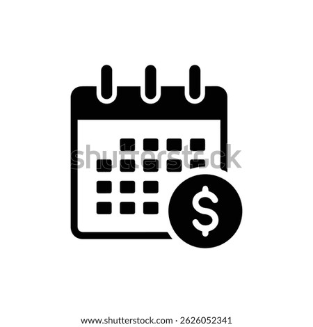 Calendar Page with Payday Dollar Mark - Black Filled Icon