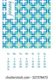 Calendar page with a plant pattern for a month in 2016 for your project.