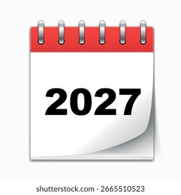 Calendar page with red header displaying the year 2027 in bold black numbers on white background
