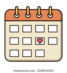 Calendar page with red heart on white background