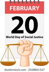 Calendar page with scales of justice and hand