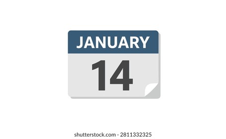 Calendar page showing the date of January fourteenth with a dark blue header on a clean white background.