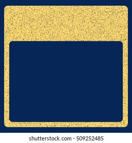 Calendar Page Template grainy textured icon for overlay watermark stamps. Flat symbol with dirty texture. Dotted vector yellow ink rubber seal stamp with grunge design on a blue background.