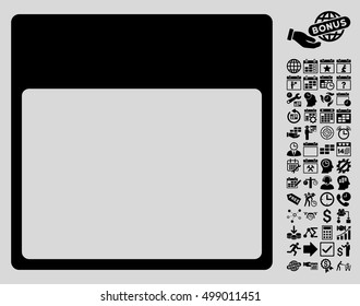 Calendar Page Template icon with bonus calendar and time management symbols. Vector illustration style is flat iconic symbols, black, light gray background.