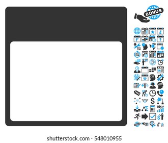 Calendar Page Template icon with bonus calendar and time management design elements. Vector illustration style is flat iconic symbols, blue and gray, white background.
