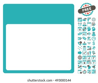 Calendar Page Template pictograph with bonus calendar and time management clip art. Vector illustration style is flat iconic bicolor symbols, grey and cyan colors, white background.
