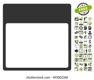 Calendar Page Template pictograph with bonus calendar and time management pictogram. Vector illustration style is flat iconic bicolor symbols, eco green and gray colors, white background.