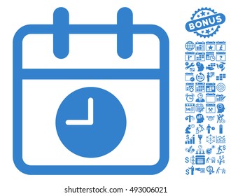 Calendar Page and Time icon with bonus calendar and time management images. Vector illustration style is flat iconic symbols, cobalt color, white background.