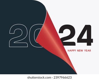 The calendar page turns over and the new year is 2024. Happy New year banner and greetings. vector illustrations