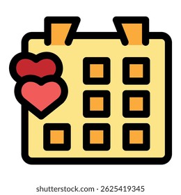 Calendar page with two hearts symbolizing a special date, love, anniversary, or valentine's day