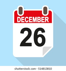 Calendar page vector icon, december 26th