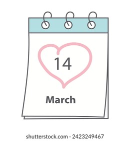 Calendar page with White Day date and hand drawn heart shaped stroke. Design concept for greetings