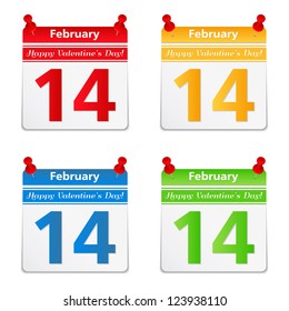 Calendar pages with 14 february and valentine's day congratulation, vector eps10 illustration