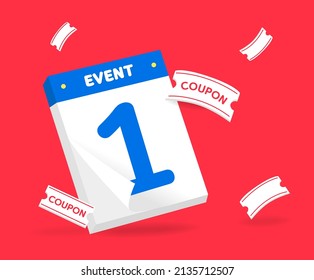 Calendar pages and coupon collections for events illustration set. notebook, notice, memo, card, paper. Vector drawing. Hand drawn style.