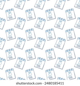 Calendar Pages with Sad Faces and inscription Today Blue Monday Seamless pattern In trendy blue