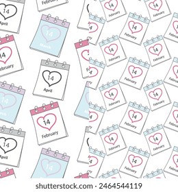 Páginas del calendario con patrones sin fisuras con el día de San Valentín, blanco y negro fecha del día. Juego de 2. Textura