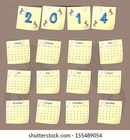 calendar paper note year 2014