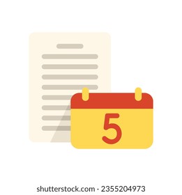Vector plano del icono de informe de papel del calendario. Documento comercial. Archivo de datos aislado