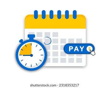 Calendar with payment date. Payment calendar icon. Planning schedule pay. Reminder payment icon. Tax pay date. Vector illustration.