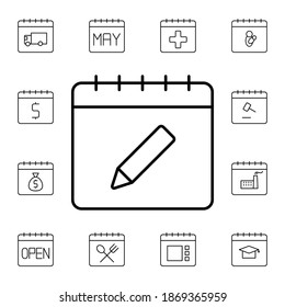 Calendar, pen flat vector icon in calendar pack