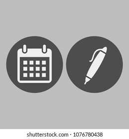 Calendar and pen flat vector icons