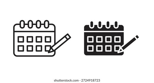 Ícone de caneta do calendário plano e coleção de traços para trabalho de ux da interface do usuário.