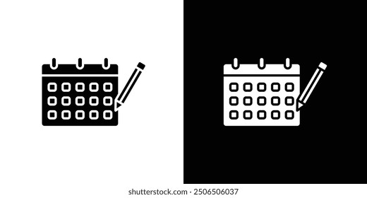 Calendar pen icon Flat vector set outline
