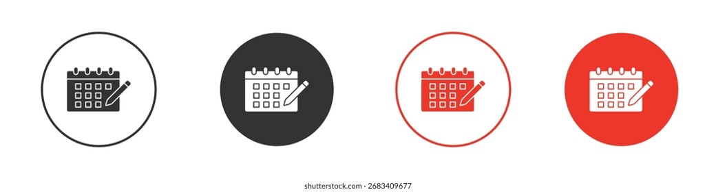 Logotipos del icono de la pluma del calendario. Plantilla de diseño de icono de Vector plano